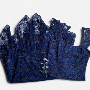 SOLDDeadstock midnight blue beaded top & skirt set by Camille La VieSOLD